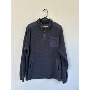 Sundance Mens XL Navy Blue Waffle Knit Quarter Zip Pullover Sweater Patch Pocket